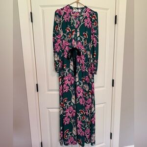 Diane Von Furstenberg Teal Dress with Pink Floral Pattern